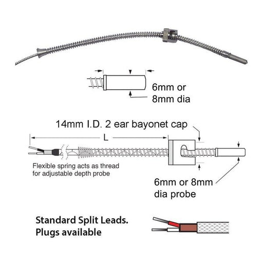 Standard Thermocouple - Adjustoflex Thermocouple 6 Or 8mm Probe, 14mm ID Cap