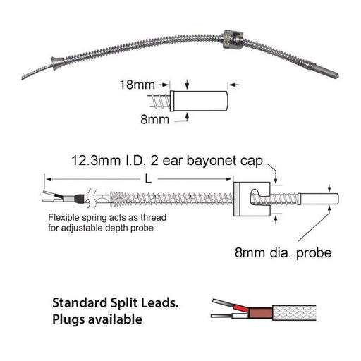 Standard Thermocouple - Adjustoflex Thermocouple. 8mm Probe