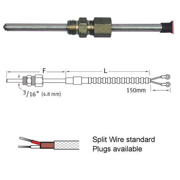 Standard Thermocouple - Tube Tube Type Thermocouple With 4.8mm (3/16") Probe.